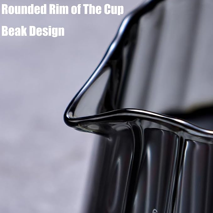 6 Oz Grey Glass Measuring Cups With Spout, Espresso Glass Cups With Wood Handle, Milk Frothing Cup Espresso Cup For Coffee Milk Tea Or Maple Syrup Serving