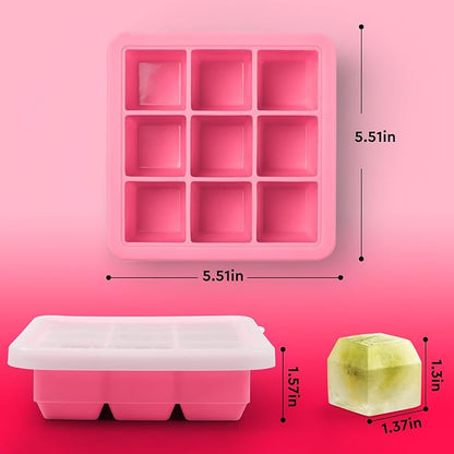 Silicone Ice Cube Tray with Lid,9x1.3 inch,Small Ice Cube Trays for Freezer | Mini Ice Cube Trays-Nugget Ice Tray with lid for Mini Fridge with Freezer for Coffee,Baby Food,Pink ice tray