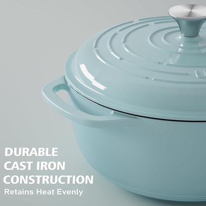 Umite Chef 6QT Enameled Cast Iron Dutch Oven with Lid, Versatile Heavy-Duty Cookware Pot for Baking Bread, Braising, Soups & Stews, Oven & Stovetop Safe with Heat Resistant Gloves（Blue） - Image 3