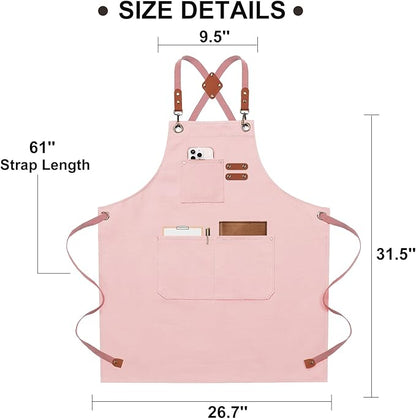 ZOMAO Chef Apron for Women Men with Large Pockets, Cotton Canvas Cross Back Waterproof Work Aprons for Kitchen Cooking Bib