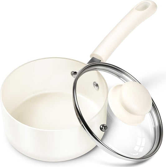 MICHELANGELO Nonstick Saucepan with Lid, Ceramic Sauce Pan Sets, Easy to Clean Sauce Pans, Multi-Purpose Cooking Pots, 1QT, White by Michelangelo