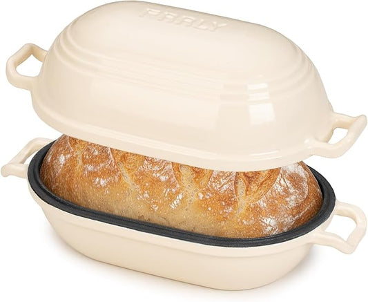 Enameled Cast Iron Dutch Oven for Sourdough Bread Baking,9 x 5-4/5 Inch Oval Cast Iron Bread Pan with Lid,Dutch Oven for Homemade Sourdough Baking,2.8QT Meatloaf Pan,Oven Safe by FRRLY