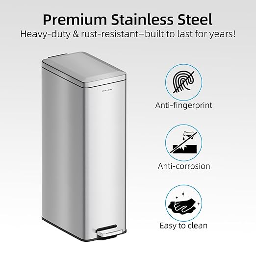 8 gallon/30L Slim Stainless Steel Garbage Can with Soft Close lid for Small Spaces，Pedal Fingerprint Proof Trash Bin with Removable Inner Bucket for Kitchen - Image 5