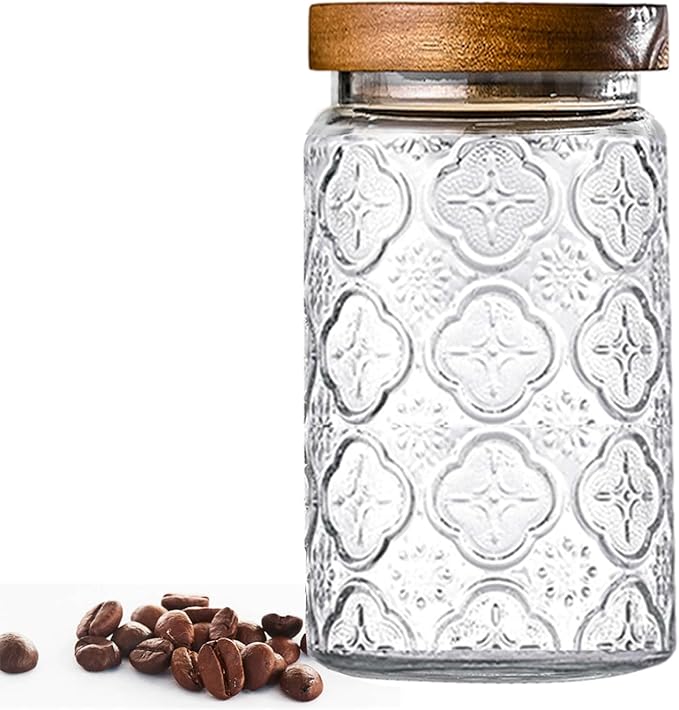 Adodeen 32oz Vintage Glass Jar With Lid, Glass Storage Containers, Airtight Kitchen Storage Containers For Sugar, Coffee, Tea, Spice, Flour, Candy Cookie, Pasta, Cereal, Cute Decorative Jars by Unknown