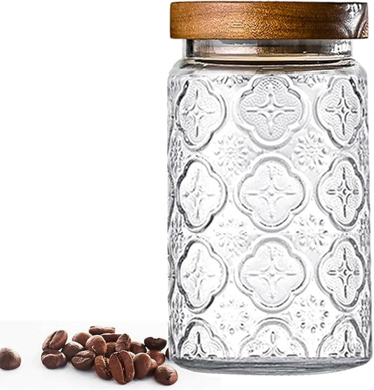 Adodeen 32oz Vintage Glass Jar With Lid, Glass Storage Containers, Airtight Kitchen Storage Containers For Sugar, Coffee, Tea, Spice, Flour, Candy Cookie, Pasta, Cereal, Cute Decorative Jars by Unknown