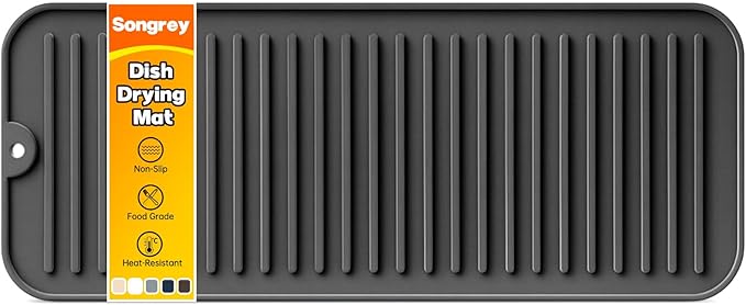 Songrey 16" x 6.5" Silicone Dish Drying Mat, Kitchen Counter Drying Pad for Sink Dishes or Under Rack, Multi-Use as Heat Resistant Trivet, Coffee Bar Mat by Unknown