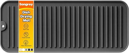 Songrey 16" x 6.5" Silicone Dish Drying Mat, Kitchen Counter Drying Pad for Sink Dishes or Under Rack, Multi-Use as Heat Resistant Trivet, Coffee Bar Mat by Unknown
