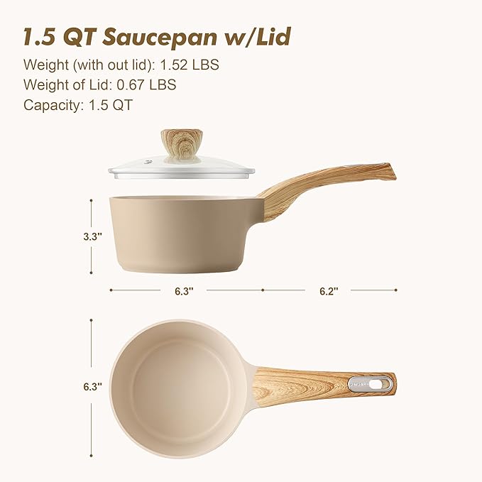 SENSARTE Ceramic Nonstick Sauce Pan with Lid, 1.5 Quart Small Saucepan, Cooking Pot with Stay Cool Handle, Non toxic Kitchen Sauce Pot, Non stick Saucier Pan, Induction Pot, PFOA PTFE PFAS PFOA Free - Image 6