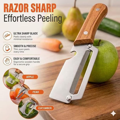 2-Pack Vegetable Peeler with Bottle Opener, Thickened Stainless Steel Wide Blade for Smooth Peeling, Wooden Handle Kitchen Peeler for Fruits & Vegetables