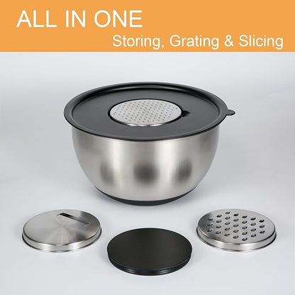 GreatChef Mixing Bowls Stainless Steel Set of 9-1.5, 3.0, 5QT Bowl and Graters, with Airtight Lids, Non-slip Base, Metal Nesting, Storage, Salad, Baking, Elegance in Every Mix & Serving - Image 3