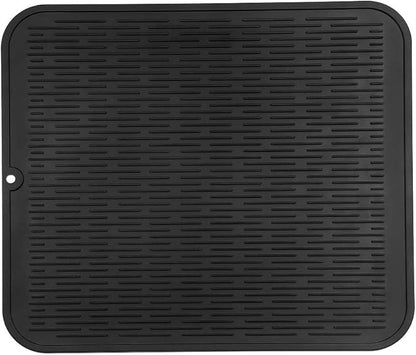 MicoYang Silicone Dish Drying Mat for Multiple Usage,Easy clean,Eco-friendly,Heat-resistant Silicone Mat for Kitchen Counter or Sink,Refrigerator or Drawer Liner Black XL 18 inches x 16 inches by MicoYang