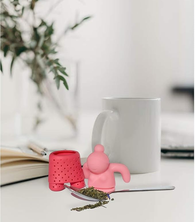 Cute Tea Infuser Girl - Reusable Loose Leaf Tea Steeper for Mug or Cup, Funny Silicone Strainer, Gift Idea for Women or Tea Lovers, Pink