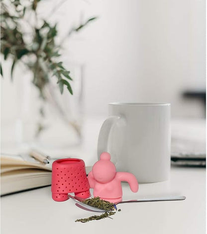 Cute Tea Infuser Girl - Reusable Loose Leaf Tea Steeper for Mug or Cup, Funny Silicone Strainer, Gift Idea for Women or Tea Lovers, Pink