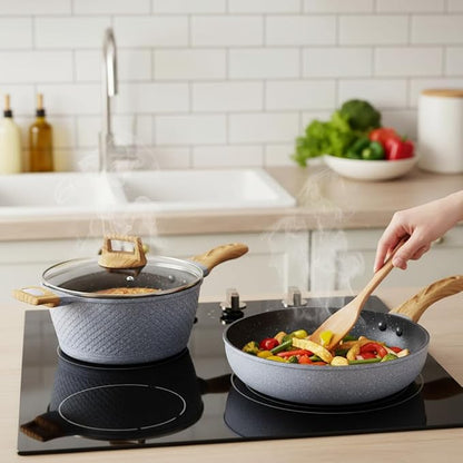 Nutrichef 22-Piece Cookware and Bakeware Set | Professional Home Kitchen Collection with Multi-Sized Pots, Pans, Non stick and Heat-Resistant Tools (Moon Grey Marble) - Image 4