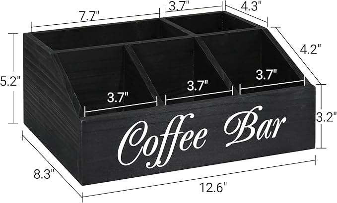ugiftt Coffee Station Organizer for Counter, Wood Coffee Pods Holder Storage Basket, Tea Condiment Storage Organizer, Rustic Coffee Bar Decor for Coffee Accessories Organizer - Image 6