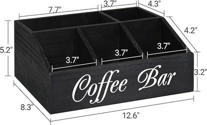 ugiftt Coffee Station Organizer for Counter, Wood Coffee Pods Holder Storage Basket, Tea Condiment Storage Organizer, Rustic Coffee Bar Decor for Coffee Accessories Organizer - Image 6