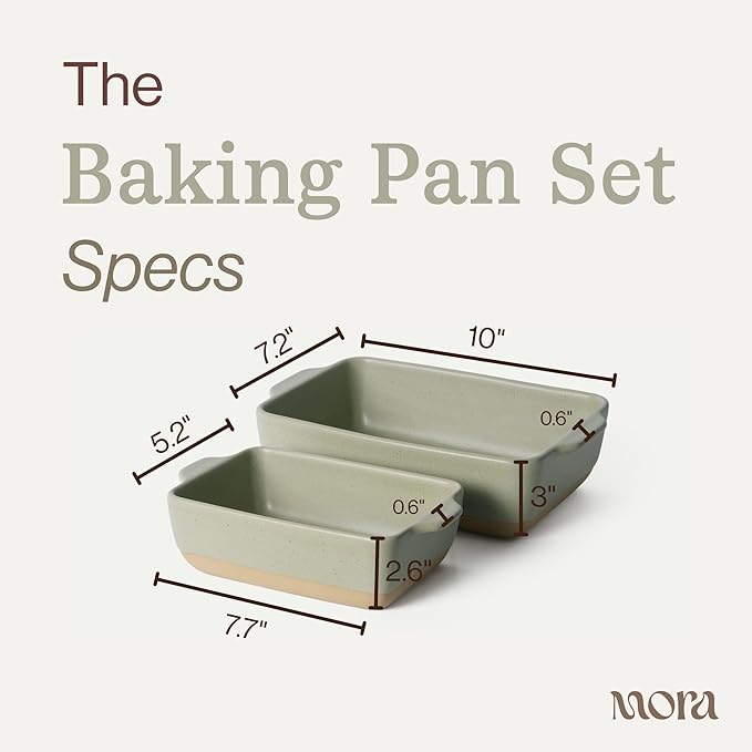 Mora Ceramic Set of 2 Baking Dishes For Casserole, Banana Bread, Brownies, Broiling, Roasting, and Baking. 7x11 in and Loaf Pans - Porcelain Serving Bakeware from Oven to Table. Freezer Safe - Thyme - Image 2