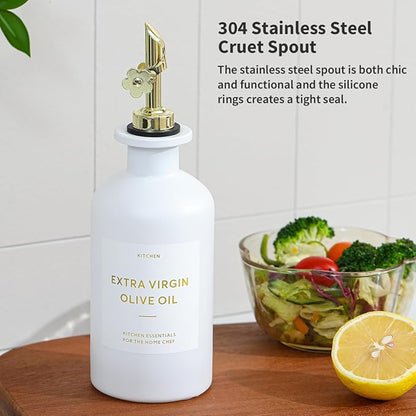 HOMCDALY Olive Oil Dispenser for Kitchen, 11.8oz Glass kitchen Dispenser Bottle, Gold Oil&Vinegar Cruet Set, Leakproof Oil Containers for Cooking| Set of 2 (11.8oz – Gold) - Image 7