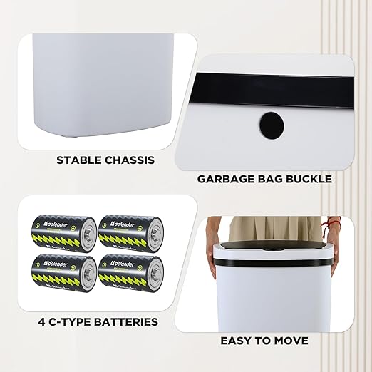 BestOffice | 13 Gallon Plastic Trash Can with Lid | White | Automatic Touchless Garbage Can | Odor Control | Modern Oval Design | Easy to Clean | Fits Any Kitchen, Bathroom, Office or Home - Image 4