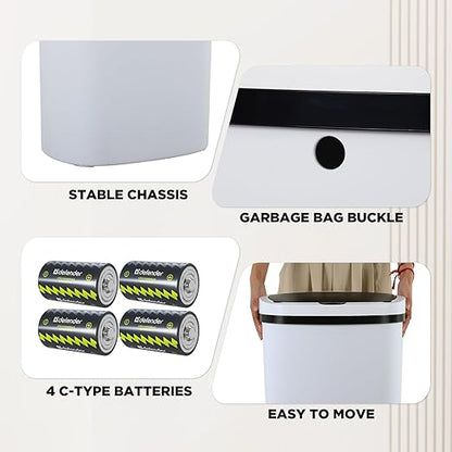 BestOffice | 13 Gallon Plastic Trash Can with Lid | White | Automatic Touchless Garbage Can | Odor Control | Modern Oval Design | Easy to Clean | Fits Any Kitchen, Bathroom, Office or Home - Image 4