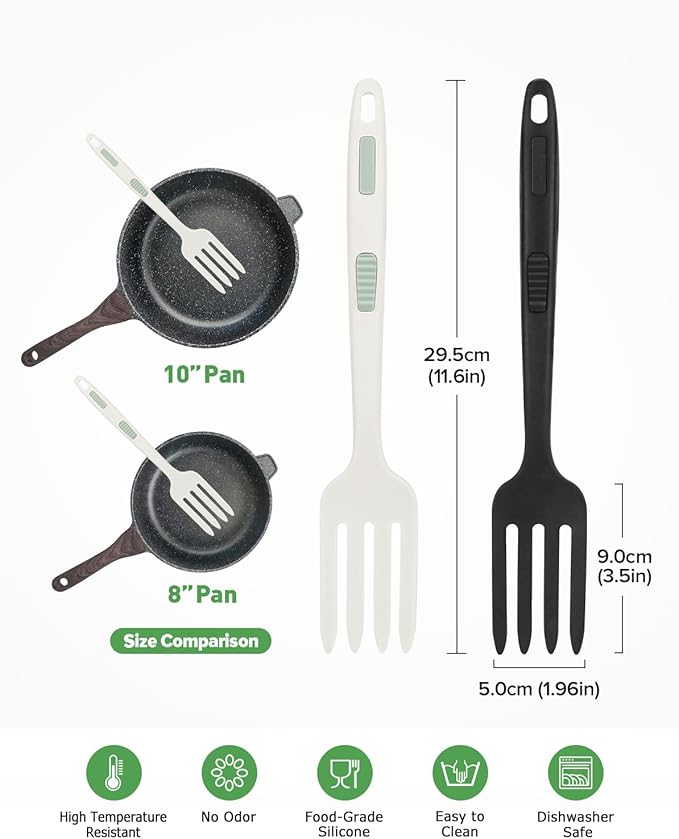 Silicone Flexible Cooking Fork, 11.6 Inch Heat Resistant, Large Non Stick for Mixing, Mashing, Whisking (BW)
