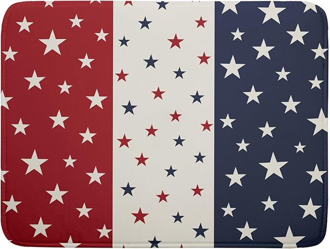 Blue Red White Star July of 4th Patriotic Dish Drying Mat for Kitchen Counter 18x24 Independence Day Absorbent Reversible Microfiber Drying Mats Kitchen Countertop Protector Dishes Drainer Rack Pad by Aytipun