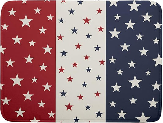 Blue Red White Star July of 4th Patriotic Dish Drying Mat for Kitchen Counter 18x24 Independence Day Absorbent Reversible Microfiber Drying Mats Kitchen Countertop Protector Dishes Drainer Rack Pad by Aytipun