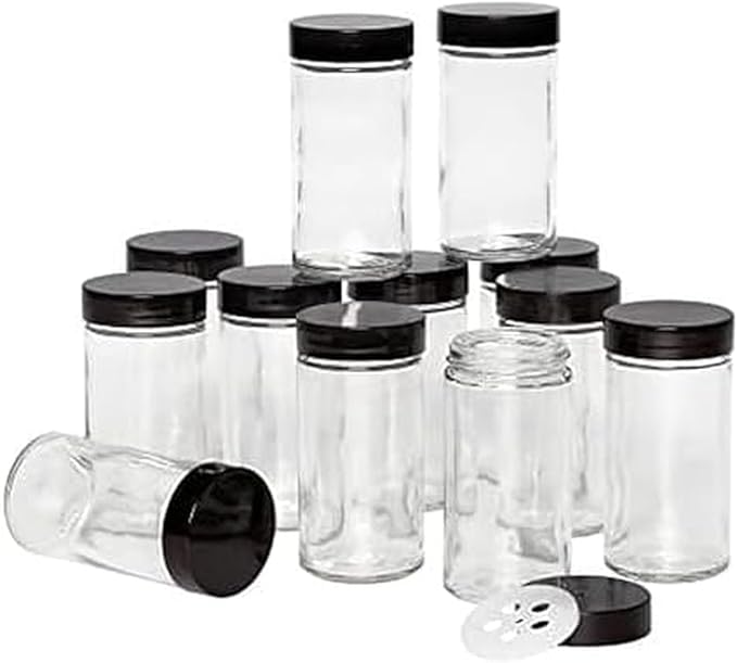 Kamenstein 5244227 Empty Jars With Black Cap, Set Of 12, 3-Ounce by Kamenstein