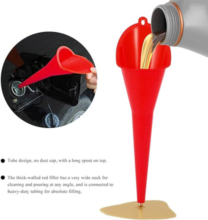 Oil Funnel, Plastic Long Neck Multi-Purpose Spill Saver Funnel, Engine Oil Funnels for Filling Oils Gas Water Diesel Fuel Lubricants for Car Motorcycle ATV Boat (Red-1PCS)