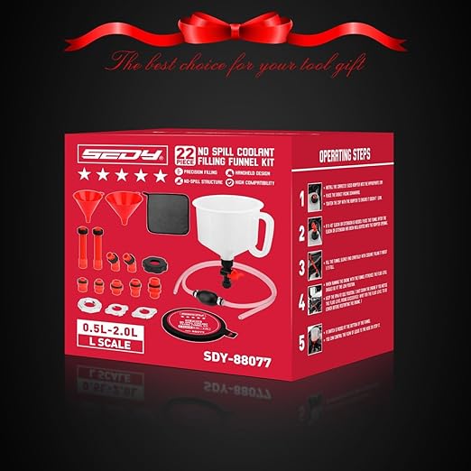 22-Piece No-Spill Coolant Filling Funnel Kit and Siphon Hose Pump, Radiator Coolant Filling Spill-Proof Funnel Kit with Adapters, Extensions, PVC Hose, Engine Oil Funnels, Towel for Universal Vehicle - Image 9