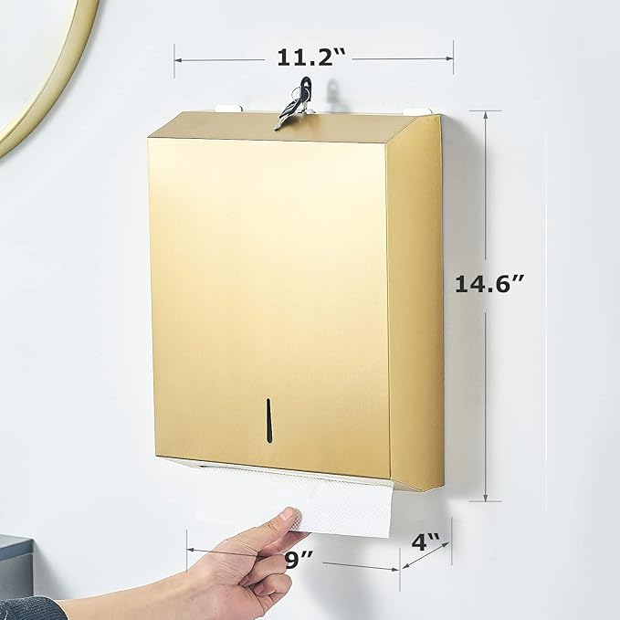 Paper Towel Dispenser Wall Mount Commercial c-fold/Multi-fold/Tri-fold, Touchless Hand Towel Dispenser with Lock(Gold) - Image 2