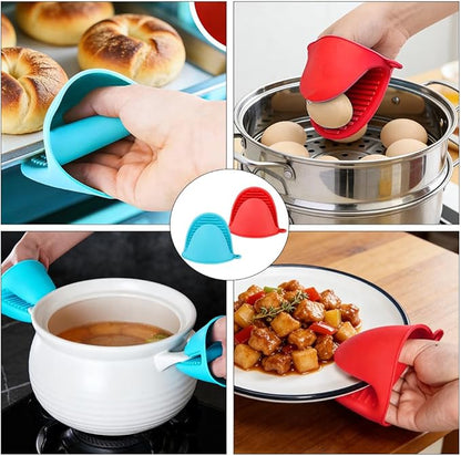 4 PCS Silicone Oven Mitts Heat Resistant Mini Oven Gloves for Kitchen Rubber Air Fryer Mitts Oven Accessories Finger Cooking Pinch Mitts Pot Holders for Kitchen Cooking Baking Dishwasher, Black & Red - Image 7