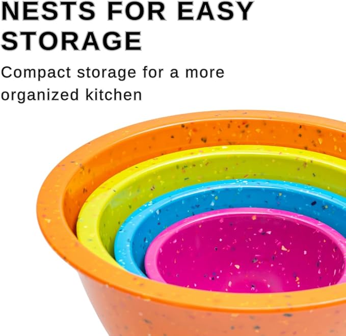 bzyoo Confetti Nesting Mixing Bowls Set - 4-Piece Colorful Kitchen Bowls (18oz, 1.25QT, 2.5QT, 4QT) - BPA-Free, Dishwasher Safe, Space-Saving Design Vibrant Color - Image 2