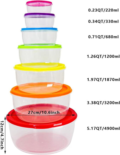 7Pcs Round Mixing Bowl Set Salad Bowl with Airtight Lids Plastic Nesting Mixing Bowl Set for Packing and Serving Christmas Salads Candies Cookies, Microwave Safe - Image 2