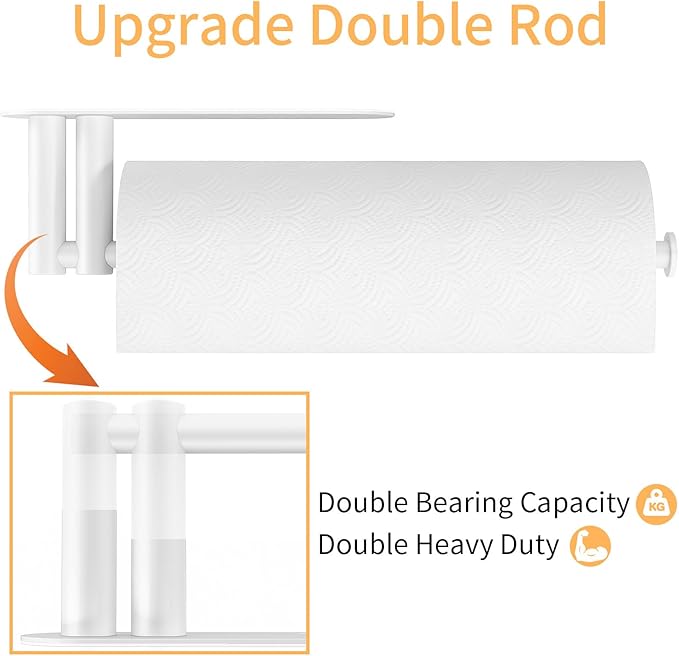 Paper Towel Holder Under Cabinet, 13Inch Self-Adhesive or Wall Paper Towel Holder for Kitchen, Bathroom, RV, White - Image 2