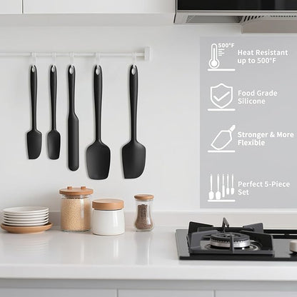 Coukre Silicone Spatula Set of 5,High Temperature Resistant, Food Grade Silicone, Dishwasher Safe, for Baking, Cooking (Pure Black) - Image 4