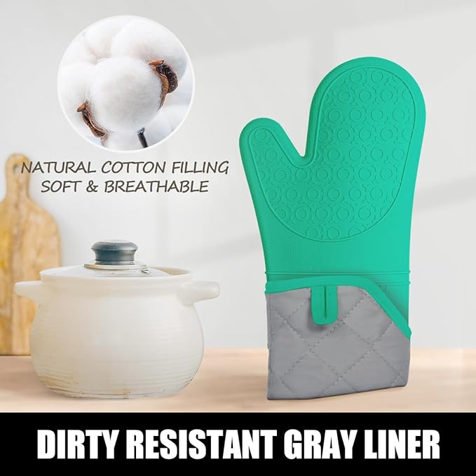 Rorecay 6pcs Oven Mitts and Pot Holders Sets Heat Resistant 500 Degrees, Non-Slip Silicone Hot Pads Potholders for Kitchen Baking Cooking, Extra Long Oven Gloves Quilted Liner, Jungle - Image 5
