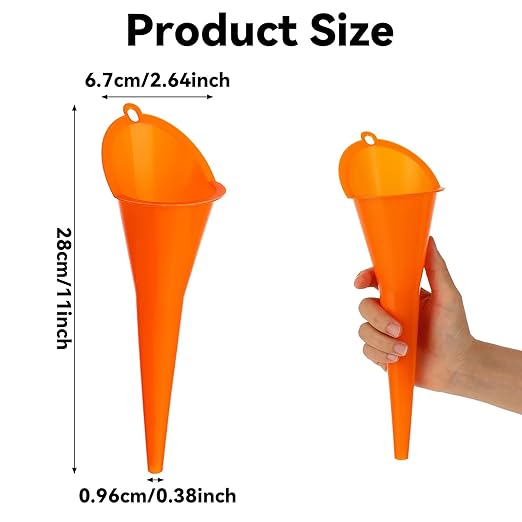 2-Pack Long Neck Multi-Purpose Spill Saver Plastic Funnel for Filling Automotive Oils, Lubricants, Engine Oils, Water, Diesel Fuel, Kerosene and Other Liquids - Orange