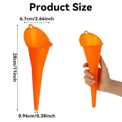 2-Pack Long Neck Multi-Purpose Spill Saver Plastic Funnel for Filling Automotive Oils, Lubricants, Engine Oils, Water, Diesel Fuel, Kerosene and Other Liquids - Orange