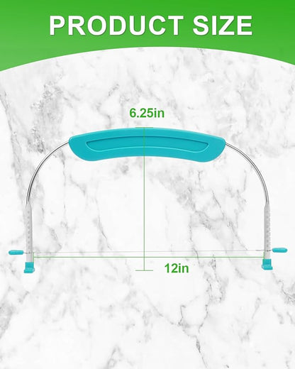 Adjustable 2- Wire Cake Slicer Leveler Small Cake Cutter Slicer for Leveling Tops of Layer Cakes Professional Baking Tool with Stainless Steel Wires and Sea Blue Handle