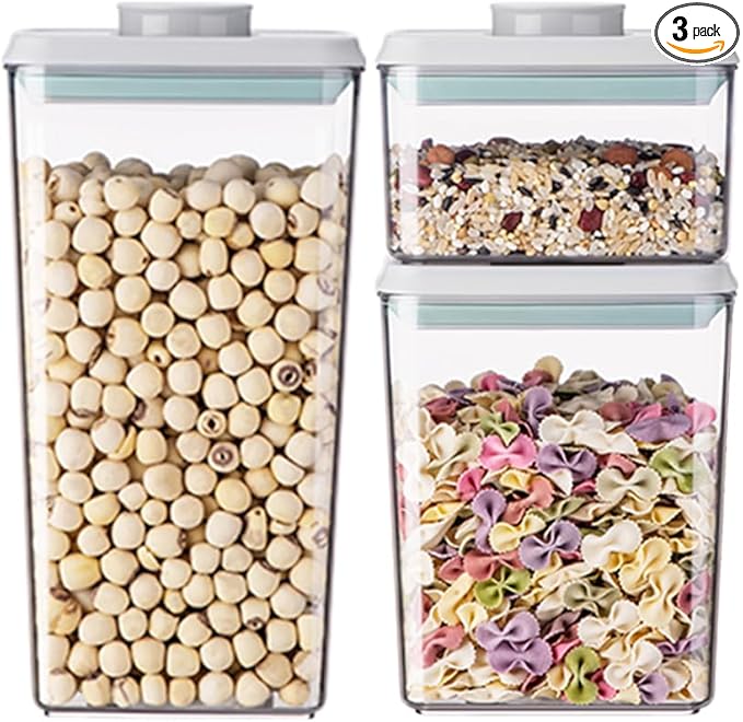 Food Storage Containers with Lids Airtight- 3Pcs BPA-Free Kitchen and Pantry Organization Pop Containers, Leakproof Stackable Kitchen Storage Containers for Cereal, Flour, Sugar (0.5, 1.2, 1.8 QT) by ANKOU
