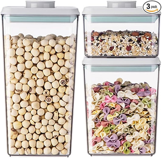 Food Storage Containers with Lids Airtight- 3Pcs BPA-Free Kitchen and Pantry Organization Pop Containers, Leakproof Stackable Kitchen Storage Containers for Cereal, Flour, Sugar (0.5, 1.2, 1.8 QT) by ANKOU