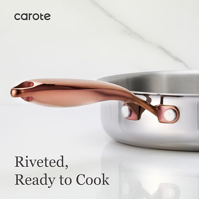 CAROTE 10" Tri-Ply Stainless Steel Frying Pan, Non-Toxic Egg Pan Omelet Pan, Oven Safe, Induction, Ceramic and Gas Cooktops Compatible, Polished Silver - Image 7