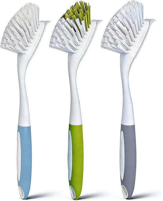 Dish Brush Scrub Brush with Handle - 3 Pack Stiff Bristles Dish Scrubber for Cleaning Dishes, Pots, Pans, Sink, Cast Iron - Hard Bristles,No Residue by Unknown