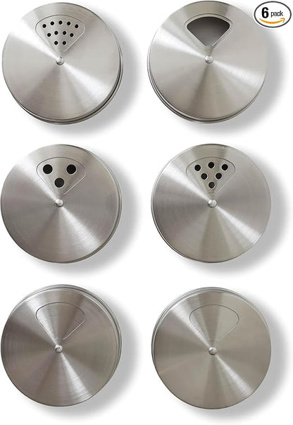 Mason Jar Spice Shaker Lids Stainless Steel – 6 Pack Adjustable Spice Lids for Mason Jars Wide Mouth – Seasoning Salt Pepper Dispenser Tops for Ball Canning Jars
