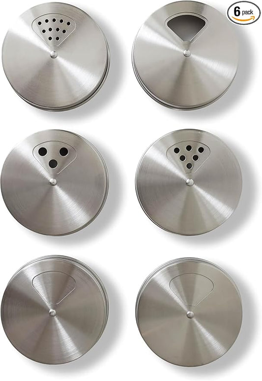 Mason Jar Spice Shaker Lids Stainless Steel – 6 Pack Adjustable Spice Lids for Mason Jars Wide Mouth – Seasoning Salt Pepper Dispenser Tops for Ball Canning Jars