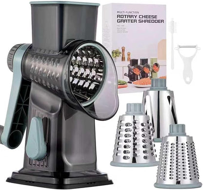 Rotary Cheese Grater with Handle Kitchen Shredder Slicer Grater Slicer Ice Shaver Cheese Vegetable Nuts Potato Zucchini Chocolate 3 Interchangeable Blades (GreyBlue) by Ziweaye