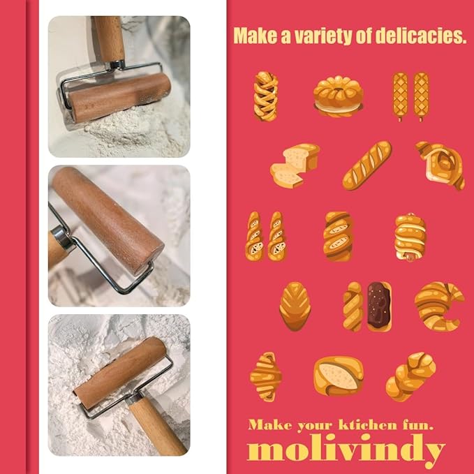 Small Rolling Pin, Wooden Dough Roller, Non-Stick Pizza Roller, Dough Baker Roller Set for Home Kitchen Baking Cooking. - Image 4