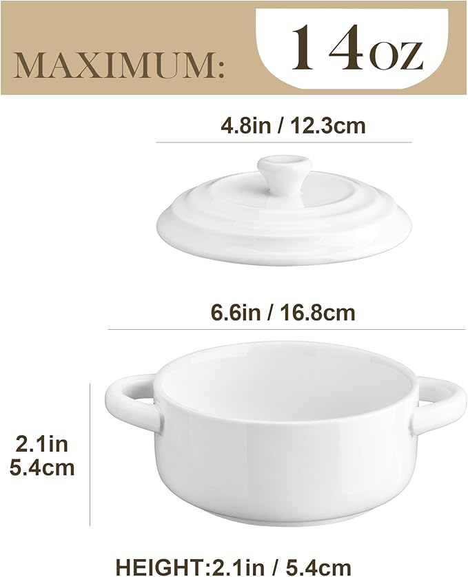 MALACASA Mini Cocotte Set - 14 OZ Small Casserole Dishes with Lids and Handles, Ceramic Mini Dutch Oven Set of 4, Small Baking Ramekins for Lasagna, Soufflé, Oven, Microwave & Dishwasher Safe, Series BAKE.BAKE - Image 2