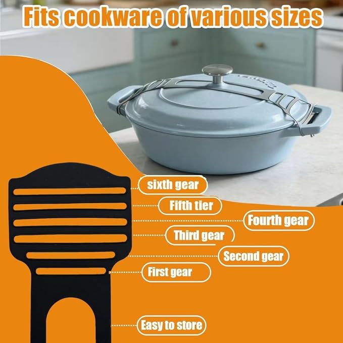 Adjustable Silicone Lid Lock Strap, Compatible with Ninja PossibleCooker Pro 8.5/6.5 Qt and Oval Slow Cookers, Universal 6-Gear Expandable Pot Lid Holder Band for Safe Travel (Matte Black-1PCS)